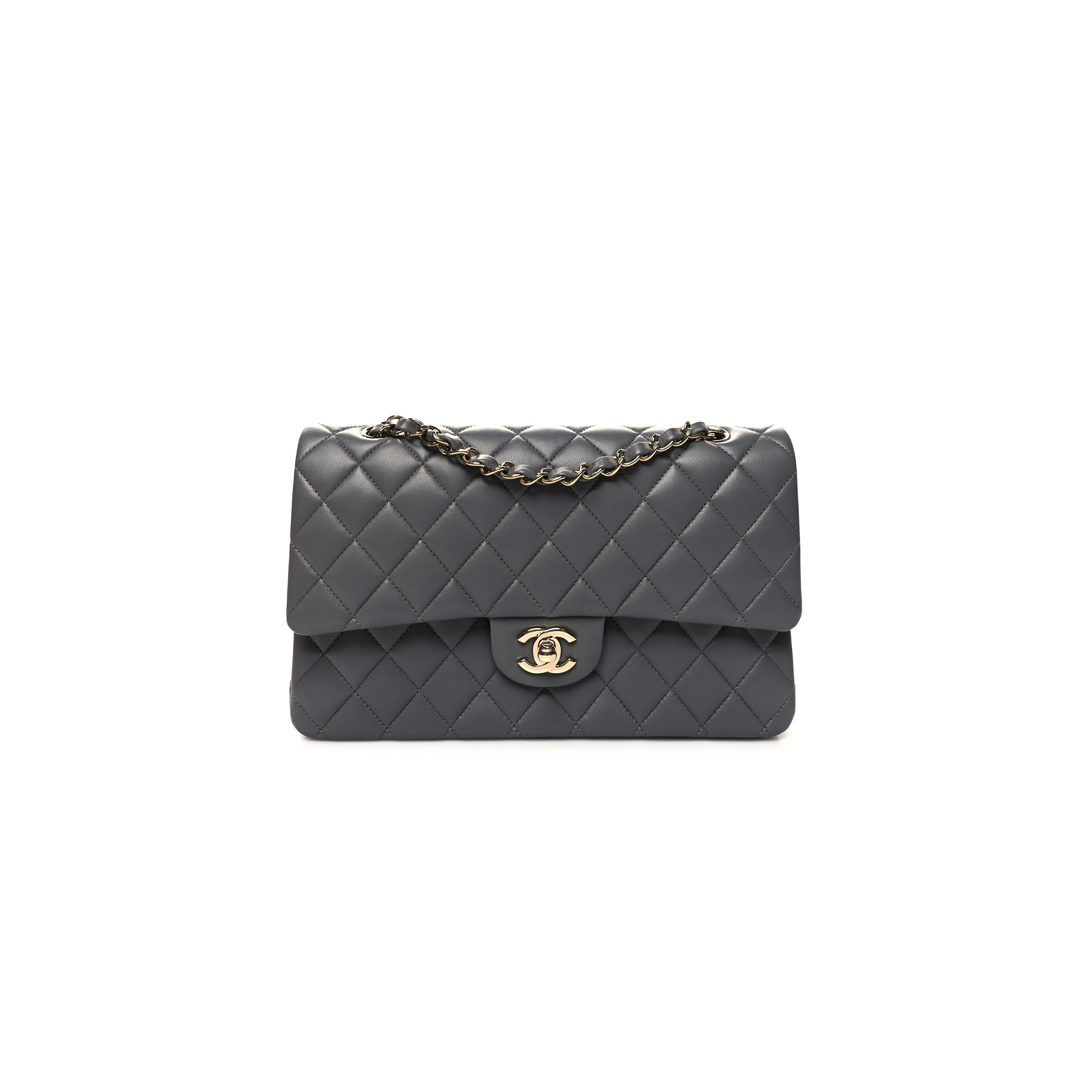 CHANEL LAMBSKIN QUILTED DOUBLE FLAP DARK GREY AS1112 (25.5*15.5*6.5cm)